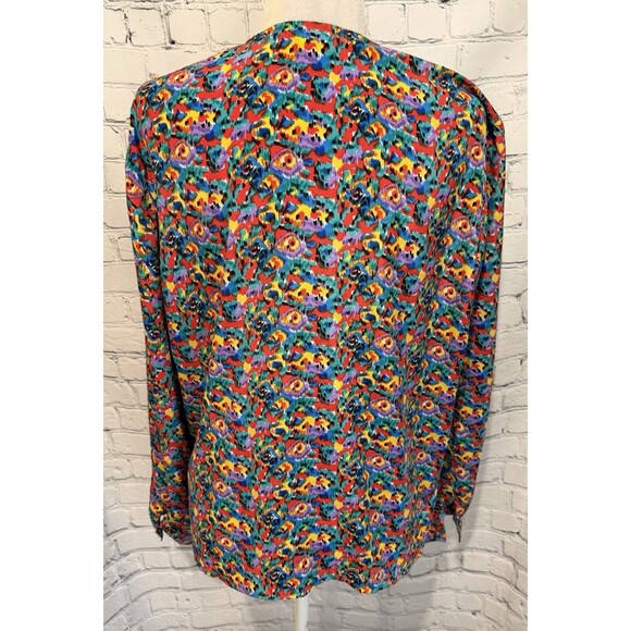 Notations Multicolored Vintage Blouse Size 14 Round Neck Long Sleeves Buttons - Picture 5 of 7